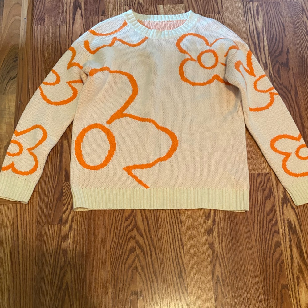 Cream Sweater with Orange Floral Design